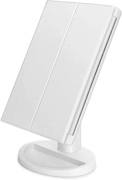 Trifold Makeup Mirror Vanity Mirror with Lights,1X 2X 3X Magnification,Touch Screen,180 Adjustable Rotation,Portable Travel Bathroom Cosmetic Mirror