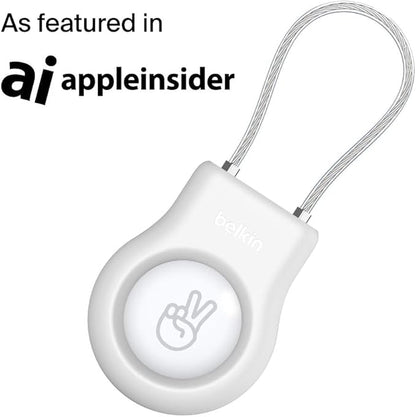 Belkin Apple AirTag Secure Holder With Wire Cable - AirTag Holder - Lock & Protect Air Tags In Durable Scratch Resistant Case - Protective AirTag Keychain Accessory For Keys, Luggage & More – White