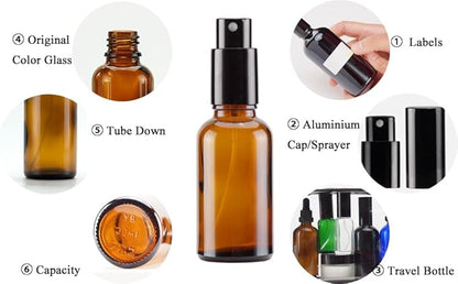 YIZHAO Amber Glass Spray Bottles 1oz, with Small Fine Mist Spray, Metal Cap, Refillable for Essential Oil,Travel,Cleaning,Perfume,Aromatherapy,Makeup – 6 Pcs