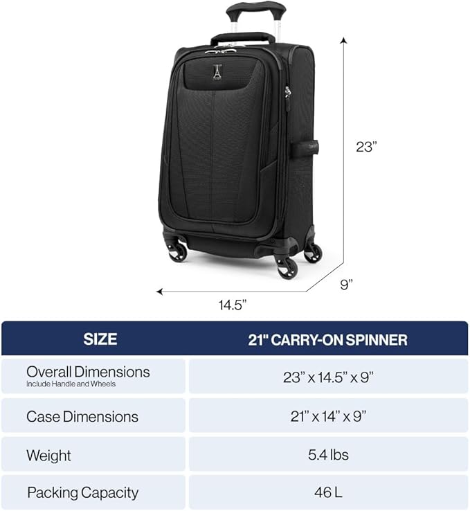 Travelpro Maxlite 5 Softside Expandable Luggage with 4 Spinner Wheels, Lightweight Suitcase, Men and Women, International, Ensign Blue, Carry-on 21-Inch