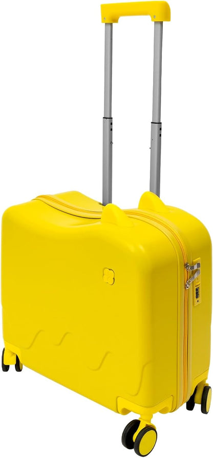 18" Ride-On Kids Suitcase with Double Spinner Wheels, Lightweight Tow-Along Luggage Carry-on Hardside Trolly Case with Password Lock, Rolling Children's Travel Luggage for Travel, School (Yellow)