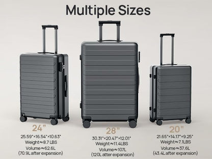 NINETYGO Luggage Sets 2 Piece, Carry On Luggage Airline Approved, Large Checked Luggage with Smooth Spinner Wheels, Expandable, Hard Shell PC Suitcase Sets, TSA Approved, 20in/28in (Black, Rhine Max)