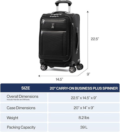 Travelpro Platinum Elite Softside Expandable Carry on Luggage, 8 Wheel Spinner Suitcase, USB Port, Laptop and Tablet Sleeves, Men and Women, True Navy Blue, Carry On 20-Inch