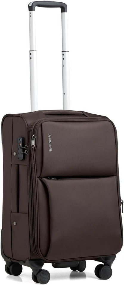 Hanke Softside Expandable 20 Inch Carry On Luggage with Wheels Airline Approved, TSA Luggage Lightweight Rolling Suitcases for Travel Carry On Bag(Coffee)