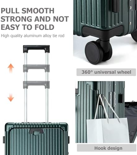 feilario 20in Aluminium Frame Zipperless PC Hard Shell Spinner Wheels Luggage, Built-In TSA lock Carry on Suitcase, with Cup Holder, USB Port, Phone Holder