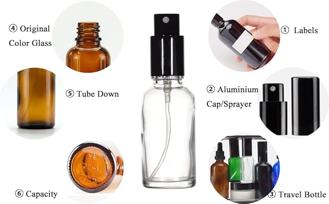 YIZHAO Clear Glass Spray Bottles 1oz, with Small Fine Mist Spray, Metal Cap, Refillable for Essential Oil,Travel,Cleaning,Perfume,Aromatherapy,Makeup – 24 Pcs
