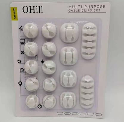 OHill Desk Cable Management Cord Organizer, 16 Pack White Self Adhesive Cord Holder Cable Clips, Ideal Cable Organizer Wire Keeper for Desk, Nightstand, Phone Charger, Computer, Home, Office, Car