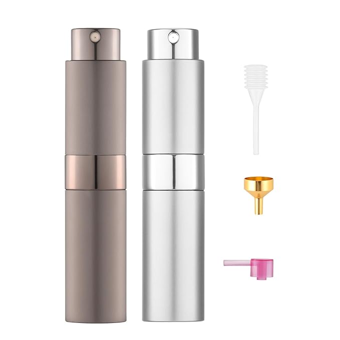 Tekson 8ml Travel Perfume Atomizer Refillable, Mini Cologne Spray Bottle Empty, Small Aftershave Portable Sprayer for Liquid Dispenser (Brown&Sliver)