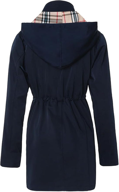SaphiRose Women's Long Hooded Rain Jacket Outdoor Raincoat Windbreaker