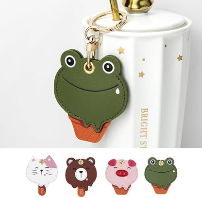 MC Fashion PU Leather Keychain Holder Case Compatible with AirTag, Cute Animal Cone GPS Tracker Case Charm Key Ring (Frog Cone)