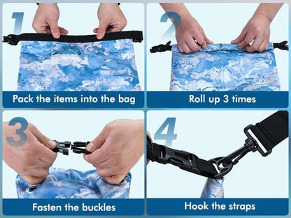 VILLEY Dry Bag Waterproof 5L Roll Top Sack Keeps Gear Dry Lightweight Dry Sack for Kayaking Boating Camping Swimming and Beach Adventures Blue Camo