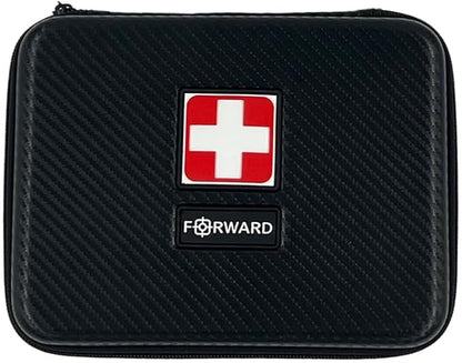 FORWARD Medical Emergency First Aid Kit (ME-FAK), Black Carbon Fiber Case, 9-Piece Trauma Care Kit with Tourniquet, Gauze, Emergency Blanket, 8.75x6.5x2.5 Inch