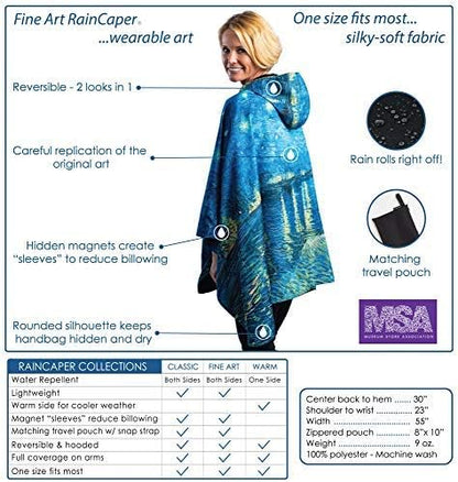 RainCaper van Gogh Sunflowers Womens Rain Cape Poncho with Hood Reversible