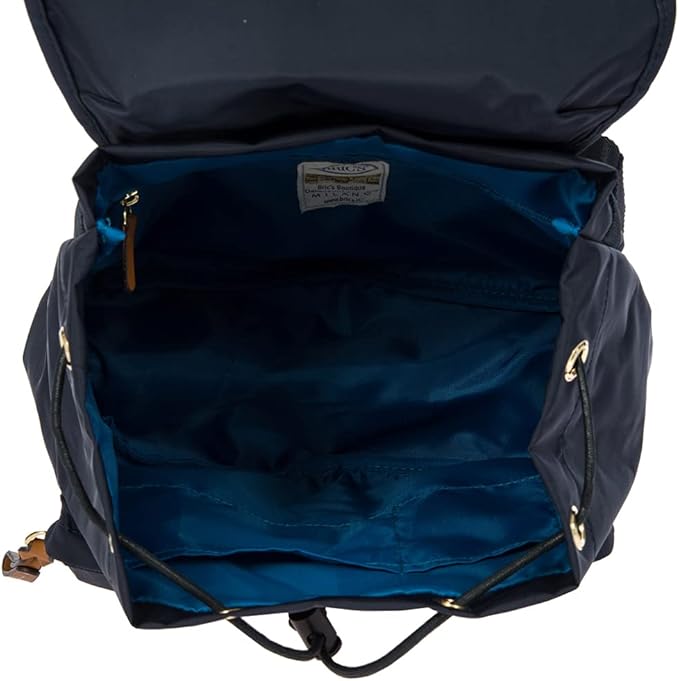 Bric's X-Travel Piccolo City Backpack 10", Water-Resistant Satin Nylon Daypack with Leather Details, Drawstring Closure, Adjustable Straps and Multi-Pocket Organization - Navy