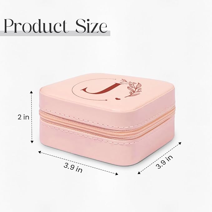 SANDJEST Personalized Jewelry Box, Pink Small Travel Jewelry Box with Initial J, Monogrammed Jewelry Case Organizer for Girls Women Teen, Mini Travel Essentials Gifts for Christmas Birthday