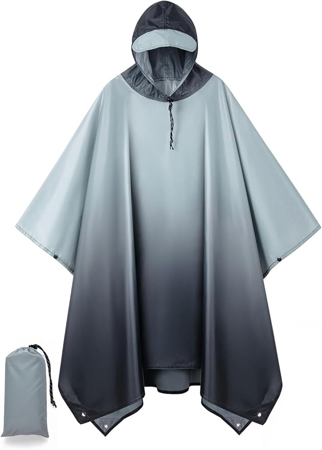 Hooded Rain Poncho for Adult, Waterproof Lightweight Raincoat for Hiking Camping