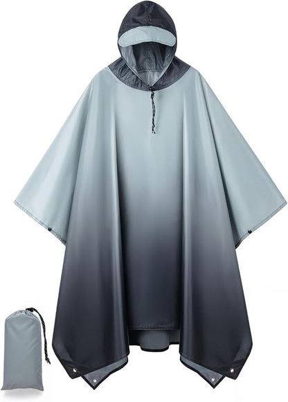 Hooded Rain Poncho for Adult, Waterproof Lightweight Raincoat for Hiking Camping