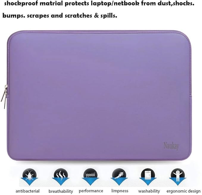 15.6 Inch Laptop Sleeve, Resistant Neoprene Notebook Computer Pocket Case/Tablet Briefcase Carrying Bag Compatible for Asus/Dell/Fujitsu/HP/Sony/Toshiba/Acer- (Purple)