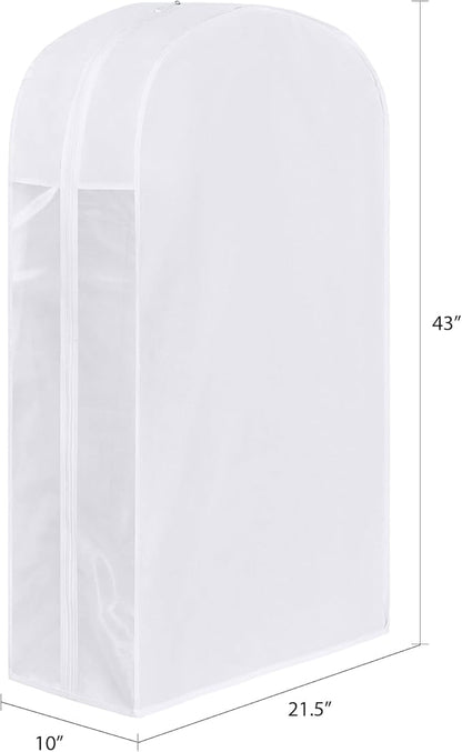 Kntiwiwo 43" Cotton Garment Bag for Hanging Clothes and Storage, Breathable Suit Bags for Closet Storage with 10" Gusseted & Large Clear Window for Suits, Short Dresses, Jackets, Sweaters, 1 Pack