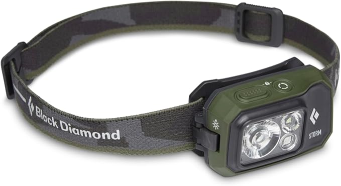 BLACK DIAMOND Storm 450 Headlamp | 450 Lumens Brightness | Waterproof & Dimmable | 3X AAA Battery Operated (Included | Camping, Hiking, Running | Dark Olive