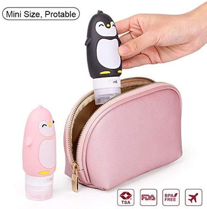 AUTENS Leakproof Silicone Travel Bottles Accessories Set,3oz (90ml) 4 Pack Refillable Cute Penguin Travel Containers for Shampoo,Lotion Sunscreen ect. - TSA Approved & BPA Free
