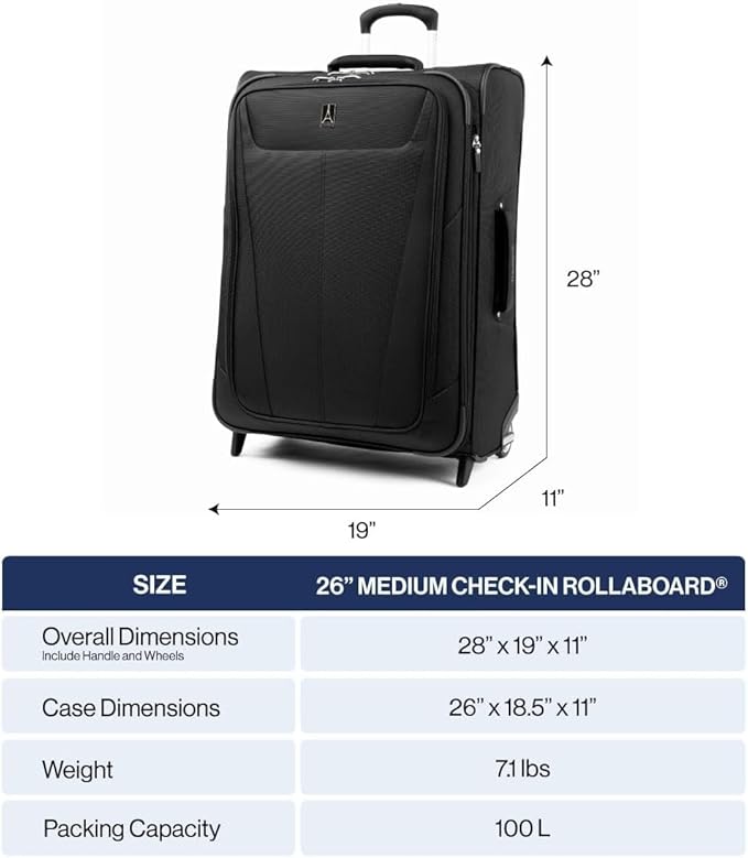 Travelpro Maxlite 5 Softside Expandable Upright 2 Wheel Checked Medium Luggage, Lightweight, 26-Inch — Ensign Blue