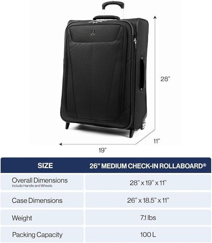 Travelpro Maxlite 5 Softside Expandable Upright 2 Wheel Checked Medium Luggage, Lightweight, 26-Inch — Slate Green