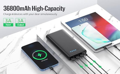Portable Charger 36800mAh Power Bank,PD Fast Charging USB C External Battery Pack,4 Outputs 2 Inputs Travel Essentials Portable Phone Charger for iPhone 17/16/15/14/13/12,Galaxy S24 Android Phone etc