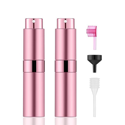 2 PCS/8ml Portable Mini Perfume Atomizer bottles, Empty Refillable Spray Bottle with 3 Types of Refill Tools, Pocket Travel Perfume Sample Bottles(Pink)