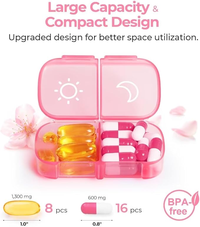 AUVON XL Weekly Pill Organizer 2 Times a Day, AM PM Pill Case with One-Side Large Opening for Easy to Use, Pill Box 7 Day Travel Medication Organizer for Medications, Vitamins, Fish Oils, Supplements