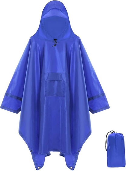 Cosmine Hooded Rain Poncho for Adult with Pocket, Waterproof Lightweight Unisex Raincoat Jacket for Hiking Camping Emergency