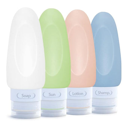 Dot&Dot Leak Proof Travel Bottles for Toiletries - 4 Pack Silicone Toiletry Containers - Shampoo and Conditioner Bottles With TSA Quart Bag - 2 oz Size