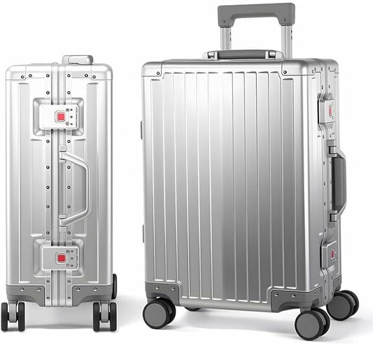 All Aluminum Carry On Luggage 22x14x9 Airline Approved，Hard Shell Carry On Luggage, Zipperless Luggage Aluminum Suitcase Luggage (sliver, 20inch)