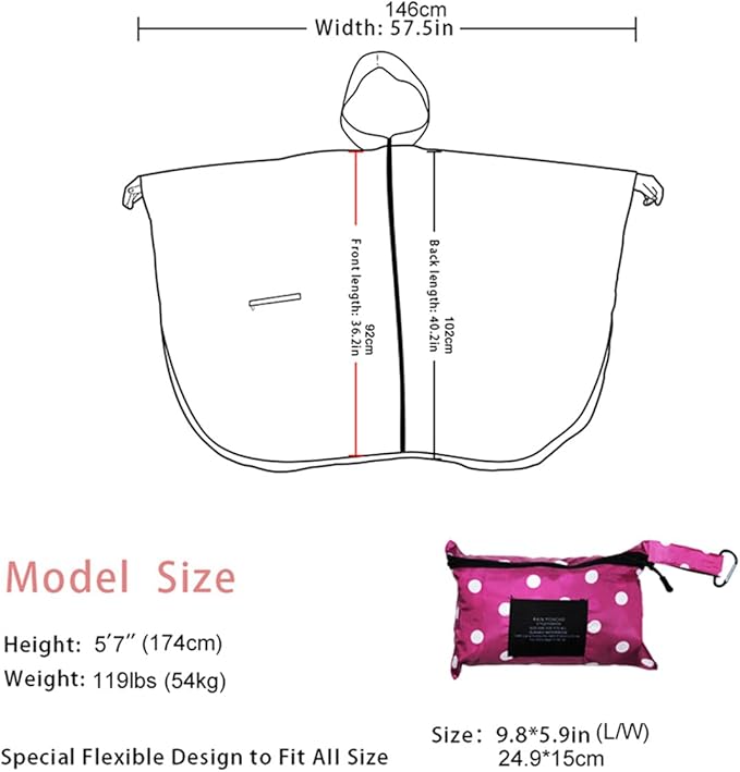 Fashion Hooded Rain Poncho Waterproof Raincoat Jacket with pocket for Women/Men/Adult
