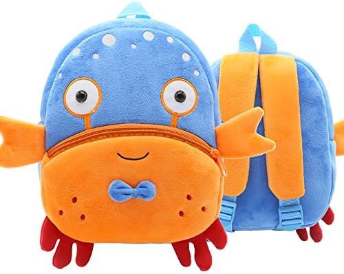 Children Toddler Preschool Backpack Plush Animal Cartoon Backpack Baby Kids School Satchel Travel Lunch Bags(Crab)