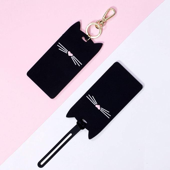 Kate Spade New York Silicone Luggage Tag with Durable Strap, Black Cat