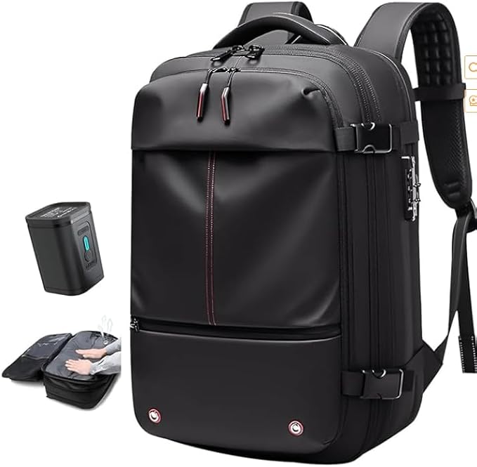 Fiordpack Vacuum Backpack Travel (External Pump, 60L), TSA Lock, Expandable Vacuum Seal Compression Travel Backpack for 17" Laptop, Airline Approved