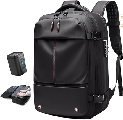 Fiordpack Vacuum Backpack Travel (External Pump, 60L), TSA Lock, Expandable Vacuum Seal Compression Travel Backpack for 17" Laptop, Airline Approved