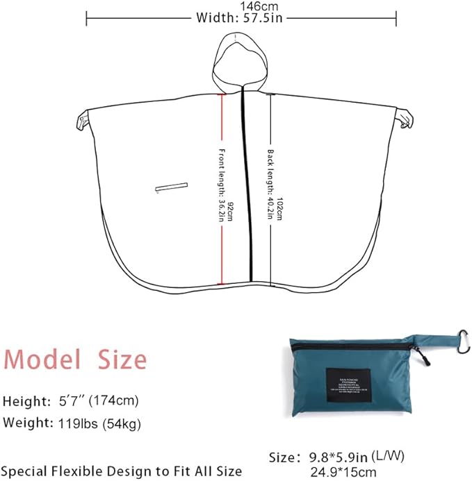 Fashion Hooded Rain Poncho Waterproof Raincoat Jacket with pocket for Women/Men/Adult