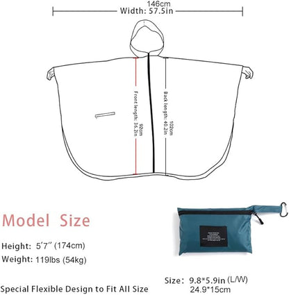 Fashion Hooded Rain Poncho Waterproof Raincoat Jacket with pocket for Women/Men/Adult