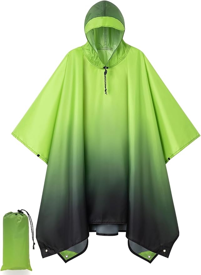Hooded Rain Poncho for Adult, Waterproof Lightweight Raincoat for Hiking Camping