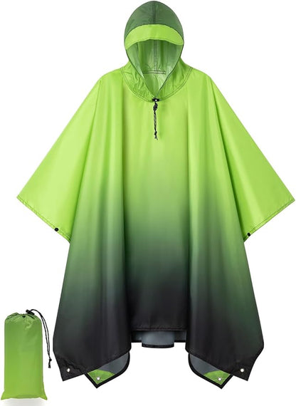 Hooded Rain Poncho for Adult, Waterproof Lightweight Raincoat for Hiking Camping