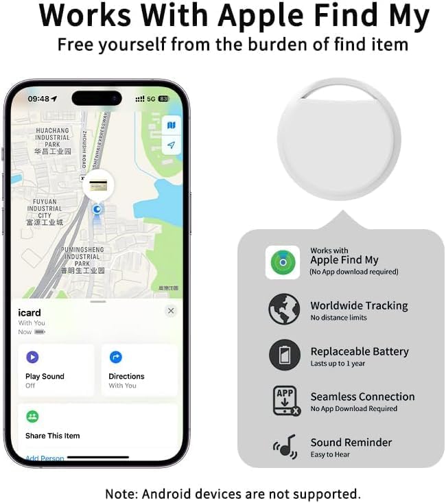Air Tracker Tags 4 Pack Smart Tag Bluetooth Trackers Work with Apple Find My (iOS Only), Lightweight Tag Prevent Loss of Luggage Wallets Keys Bags,Replaceable Battery,IP67 Waterproof