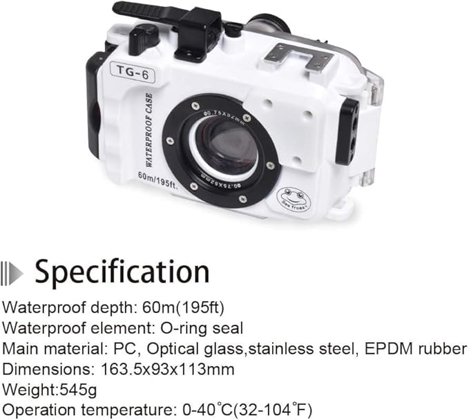 Sea frogs Camera Housing Compatible with Olympus TG6,Waterproof IPX8 Rated, 60m/197ft Depth Protection Underwater Camera Case, White