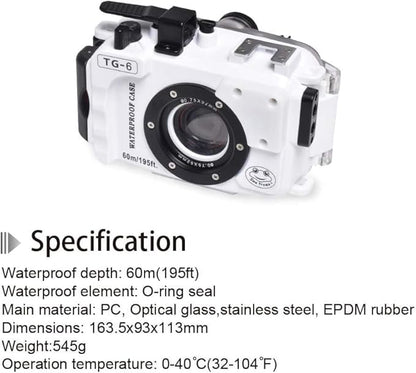 Sea frogs Camera Housing Compatible with Olympus TG6,Waterproof IPX8 Rated, 60m/197ft Depth Protection Underwater Camera Case, White