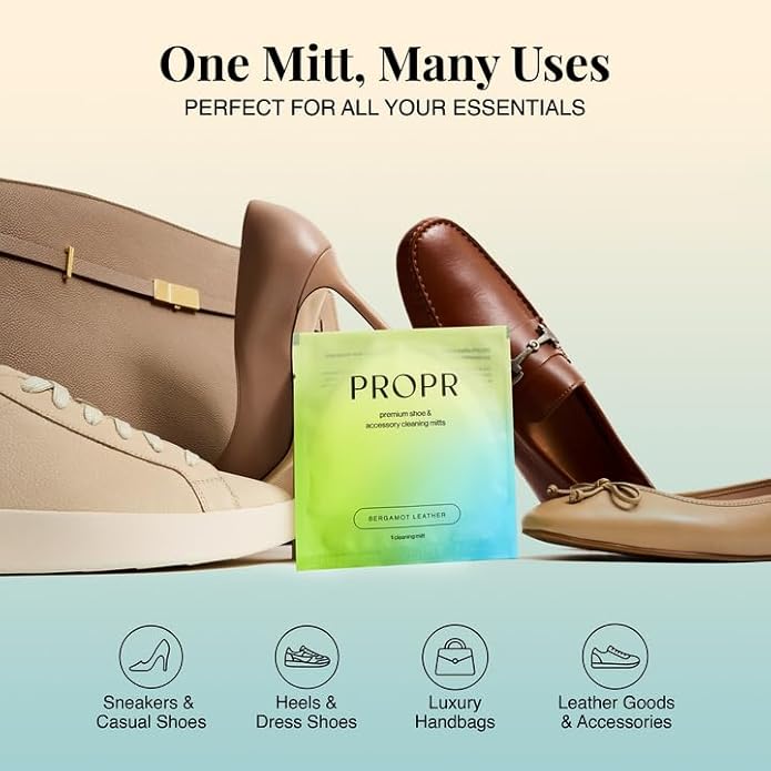 PROPR Premium Petal Design Shoe Cleaning Mitt (5 Pack) – Leather Handbag & Travel Shoe Cleaner Mitts with Bergamot Scent – Non-Toxic Individually Wrapped Double Sided Boot Cleaning Mitts