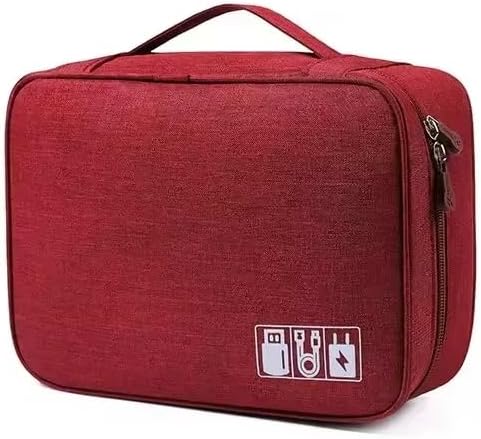 Portable travel cable storage bag digital electronic organizer case Storage Bag Waterproof Digital Electronic Organizer Pack Of 1 (Red, 1Layer(24.5x10x18cm))