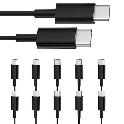 Smays USB C to USB C Cable 10-Pack Bulk, 3ft Type C Charging and Data Cord Multipack Black