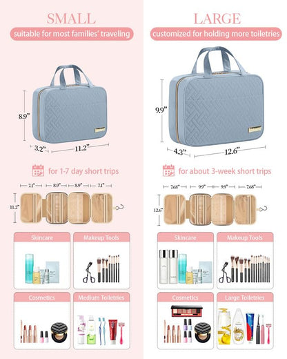 HOTOR Travel Toiletry Bag - Hanging Toiletry Bag for Women & Men, Makeup Bag/Big Comparment, Waterproof for Travel Accessories, Travel Essentials, Medium, Light Blue