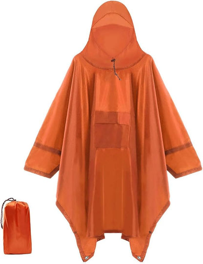 Cosmine Hooded Rain Poncho for Adult with Pocket, Waterproof Lightweight Unisex Raincoat Jacket for Hiking Camping Emergency